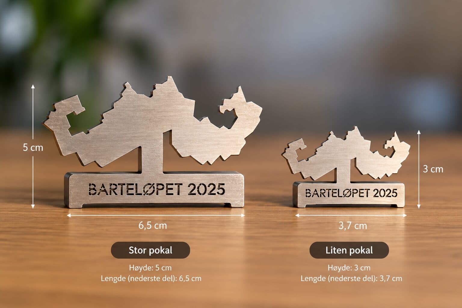 Illustrasjon av en stor og en liten pokal formet etter 2025-løypa, merket Barteløpet 2025