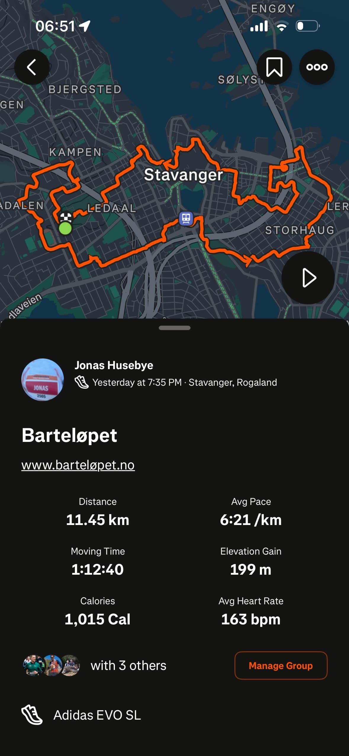 Jonas Husebye s løp
